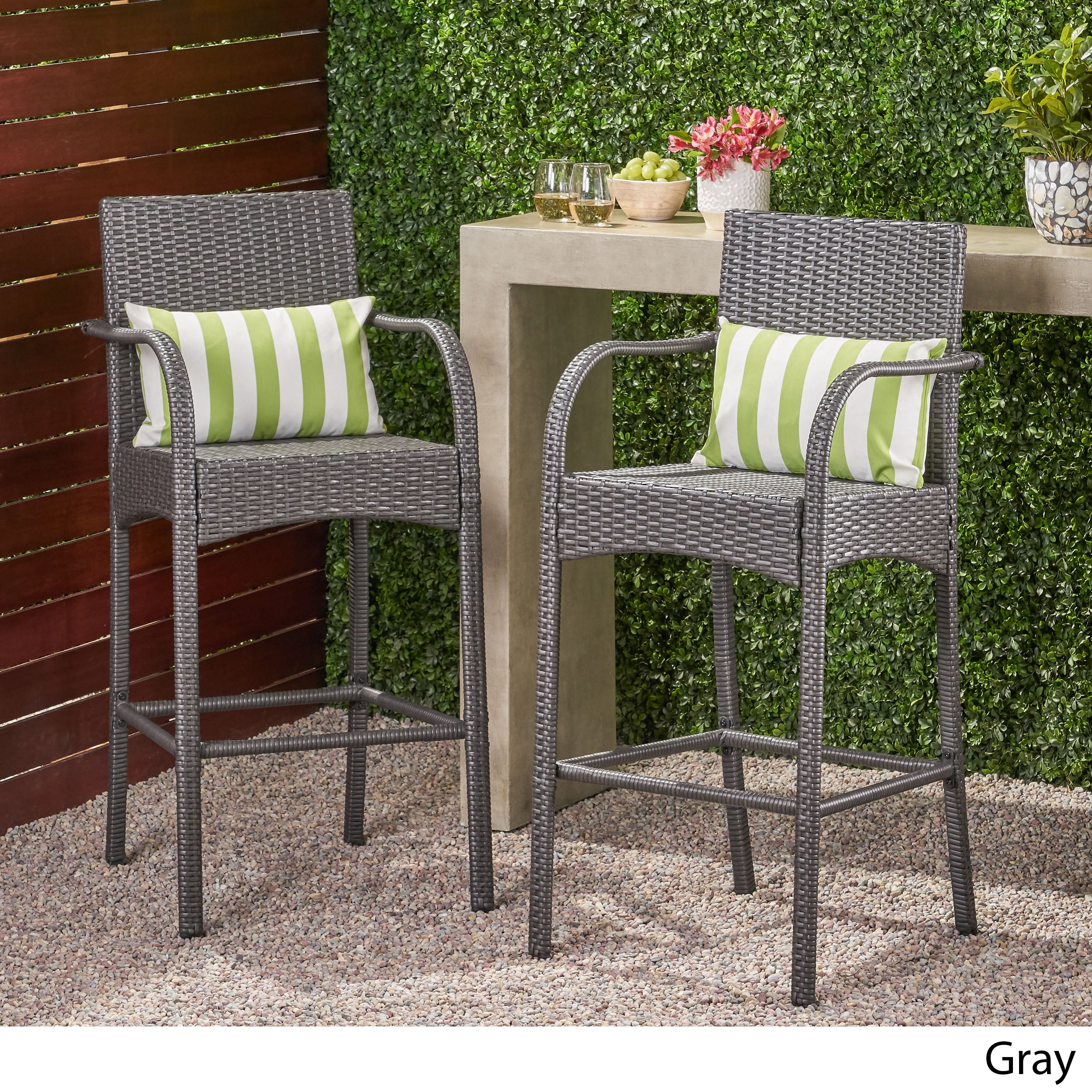 Iremide Outdoor Wicker Barstool Chair (Set of 2)