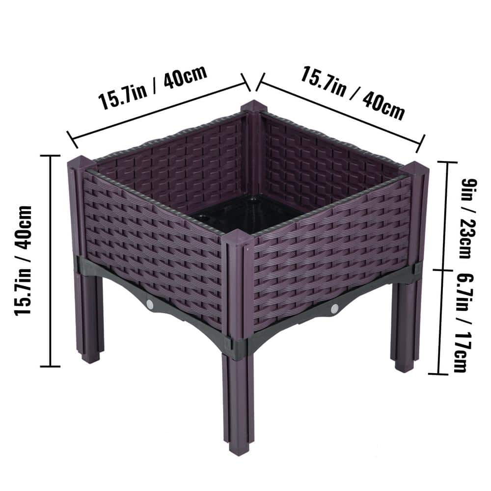 VEVOR Plastic Raised Garden Bed 15.7 in. H Flower Box Kit Purple Rattan Style Raised Planter Boxes Set of 4 Raised Planter SLZFXGJ423CM0VM5OV0