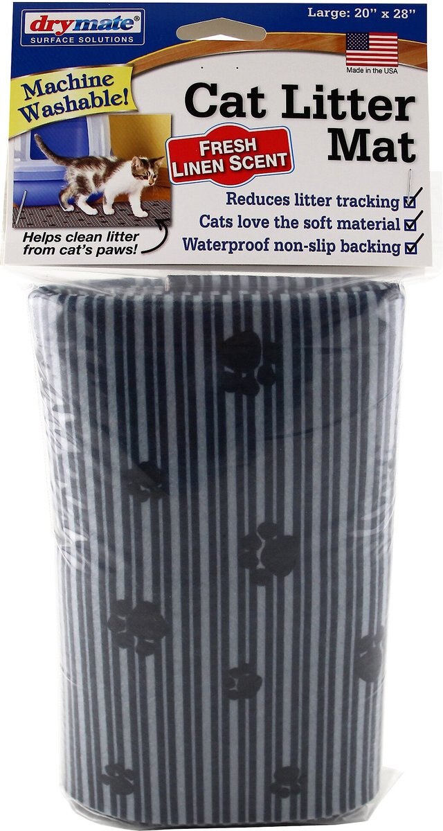 Drymate Linen-Scented Cat Litter Mat， Gray Stripe