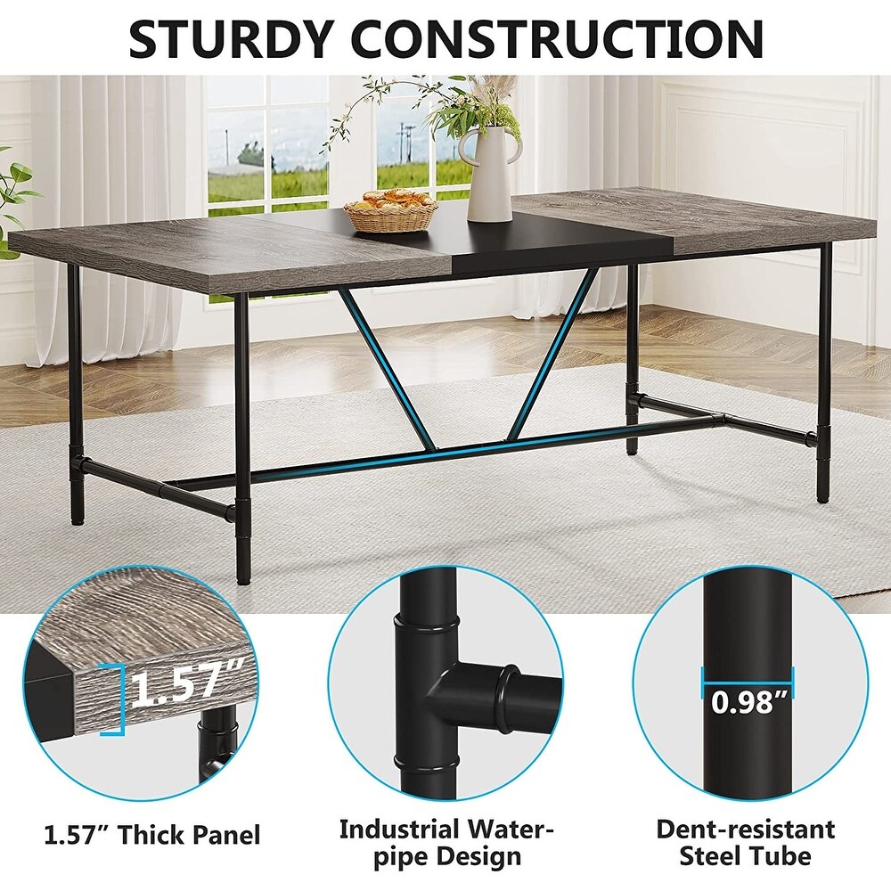 70.8 x 35.4 inch Large Dining Table for 6 8  Industrial Rustic Kitchen Dining Room Table