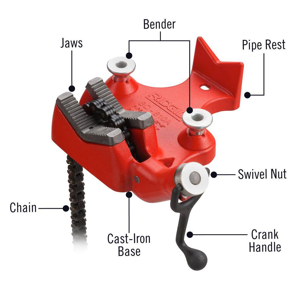 RIDGID 18 in. to 8 in. Pipe Capacity Top-Screw Bench Chain Vise Model BC810A (Includes Pipe Rest  Bender) 40215