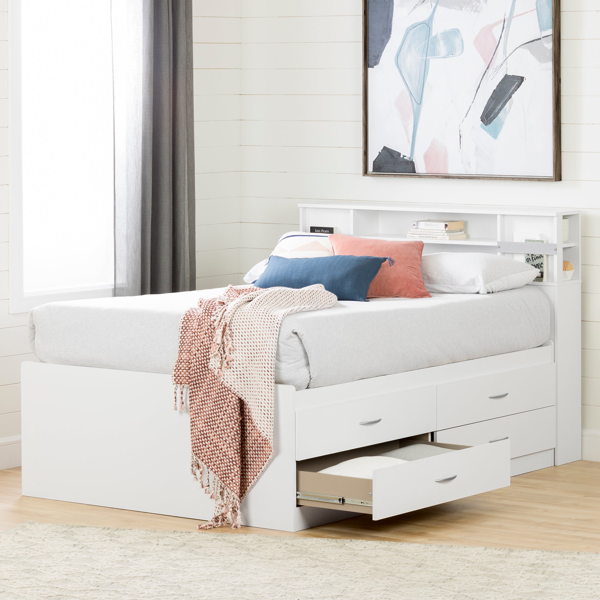 South Shore SoHo Full Captain Bed (54'') with 4 Drawers, Pure White