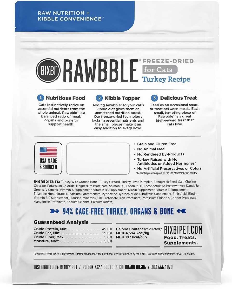 BIXBI RAWBBLE Turkey Recipe Grain-Free Freeze-Dried Cat Food