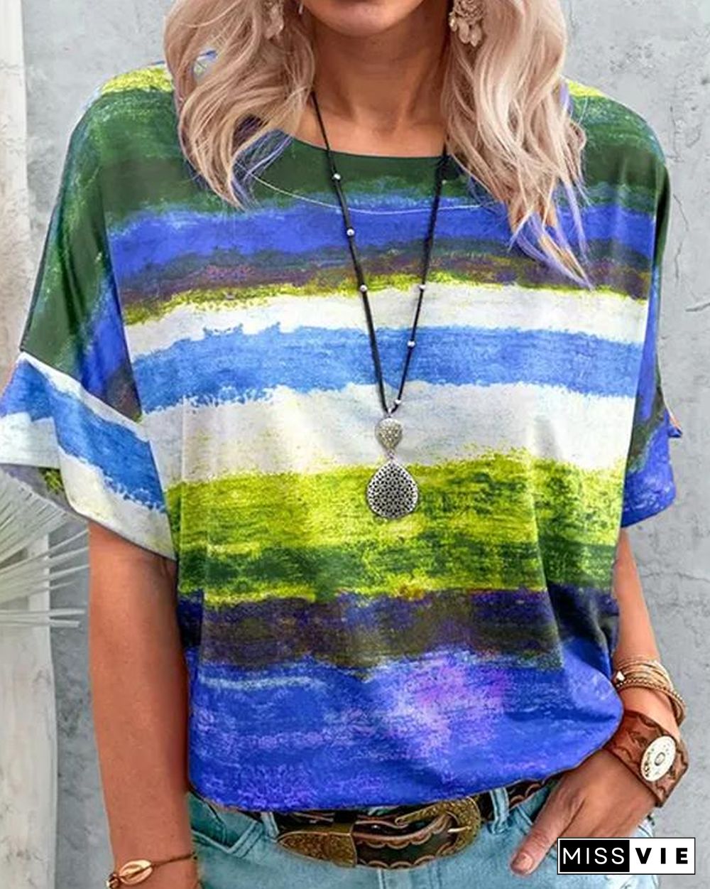 Contrast Watercolor Striped T-shirt