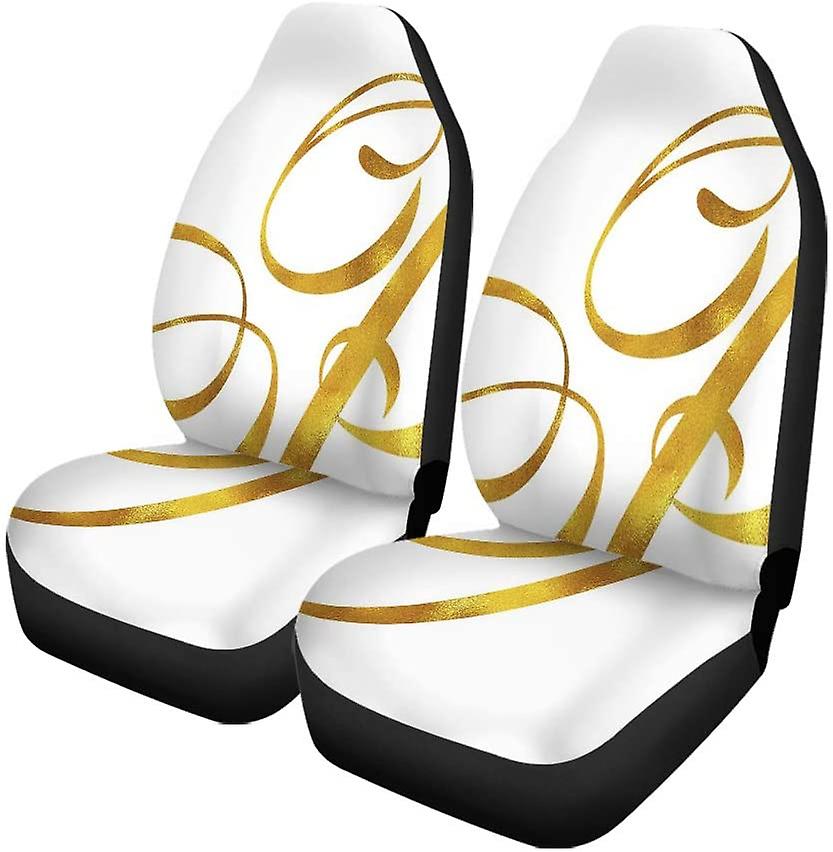 Set Of 2 Car Seat Covers Monogram B Gold Faux Foil Monograms Universal Auto Front Seats Protector Fits For Car，suv Sedan，truck