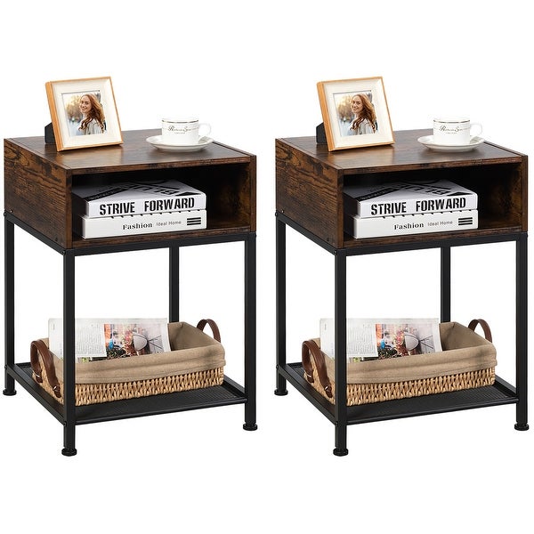 Costway Set of 2 Industrial Nightstand End Side Table W/ Compartment and - See Details