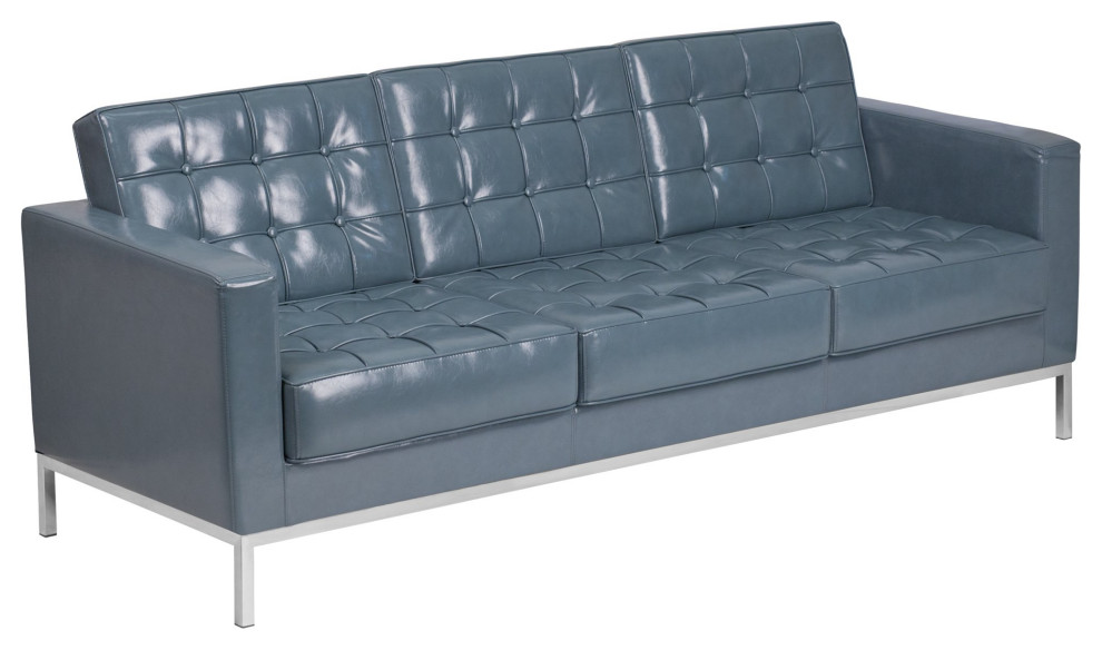 Elegant Sofa  Stainless Steel Base  ampFaux Leather Seat With Deep Tufting   Contemporary   Sofas   by Decorn  Houzz