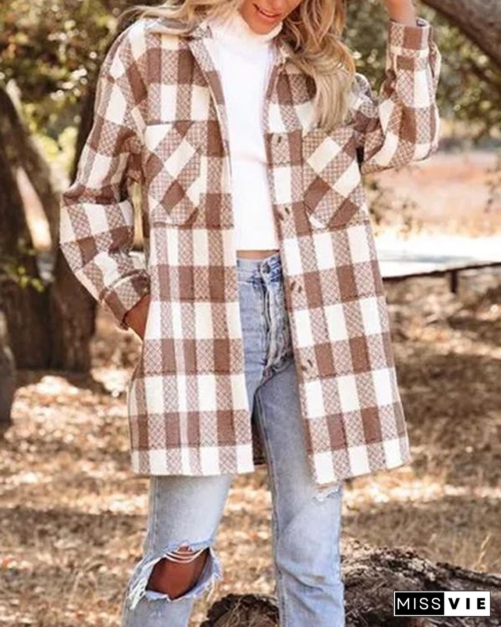 New Fashion Plaid Long Shirt Jacket