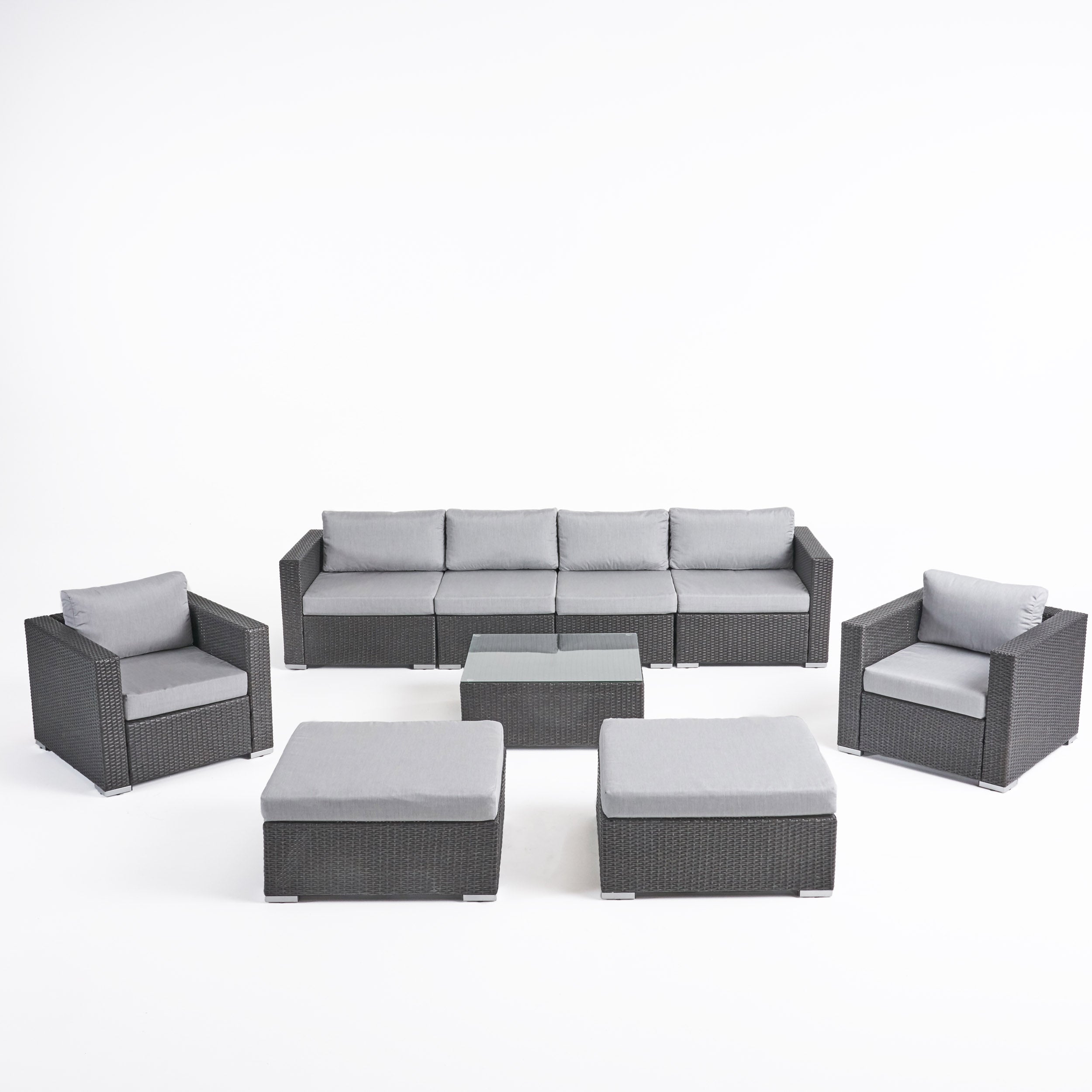 Kyra Outdoor 6 Seater Wicker Modular Sectional Sofa Set with Sunbrella Cushions