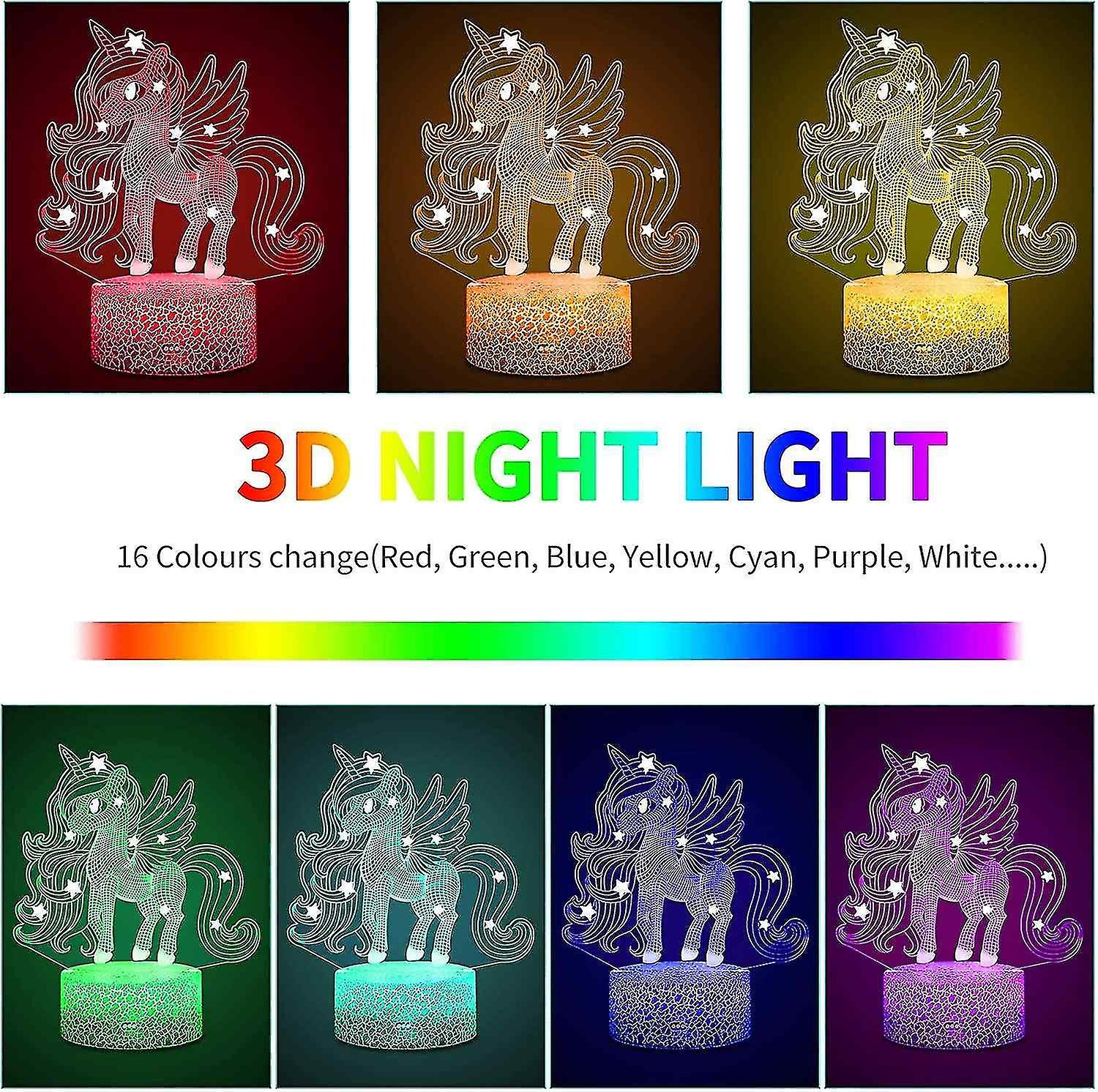 Unicorn Night Light For Children， 3d Lamp， For Gifts， Birthday， Festival， Bedroom， Decoration Lamp，