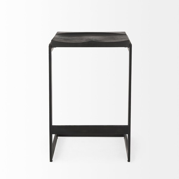 Kiran Black Solid Wood Seat w/ Black Iron Base Counter Stool