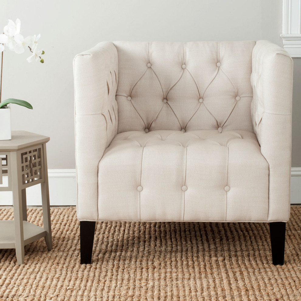 Lenna Tufted Club Chair Beige   Transitional   Armchairs And Accent Chairs   by Virgil Stanis Design  Houzz