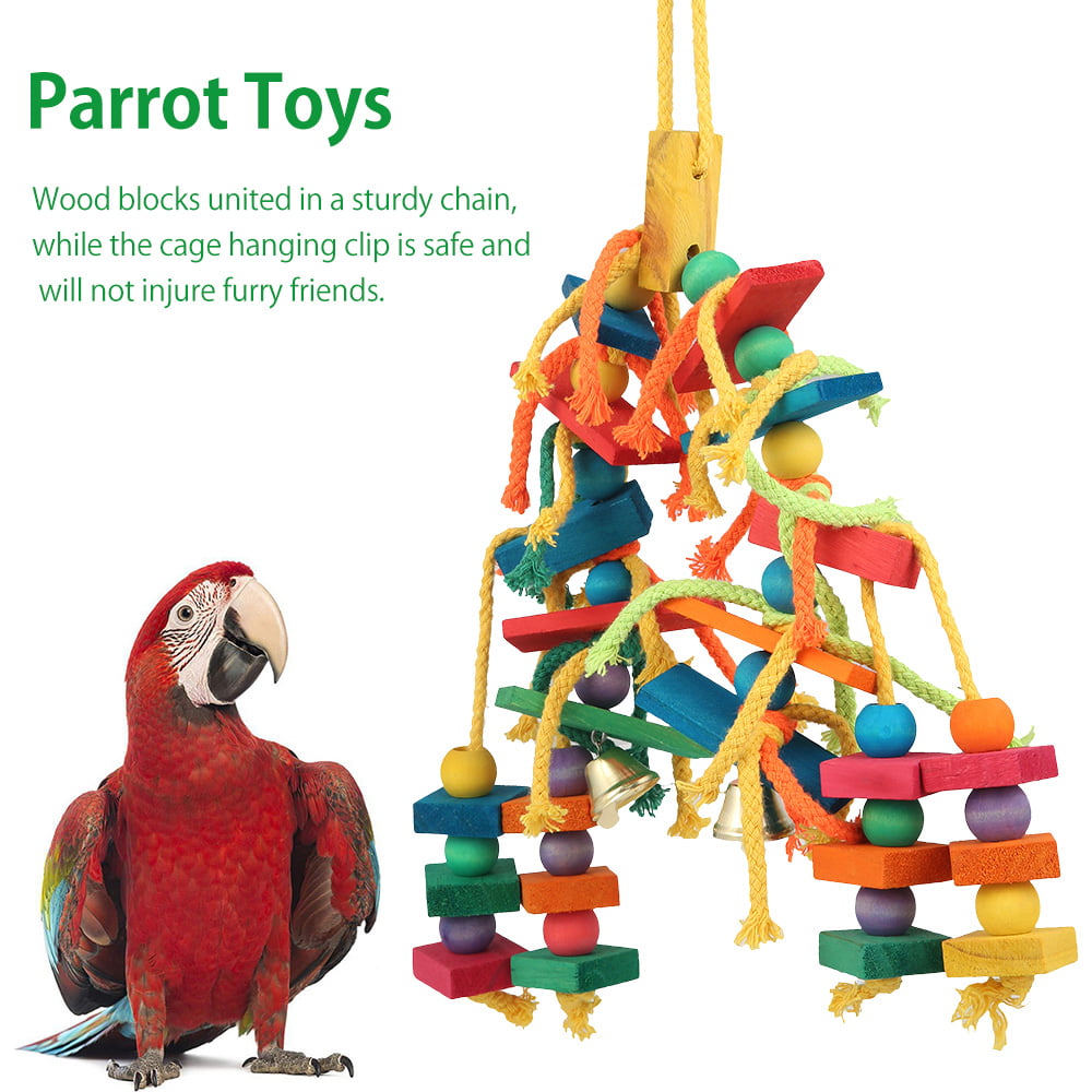 Miuline Parrot Toy Wooden Hanging Bird Chewing Toys for Cage Parakeets Cockatiels Macaws Finches Mynah Budgies and Lovely Birds