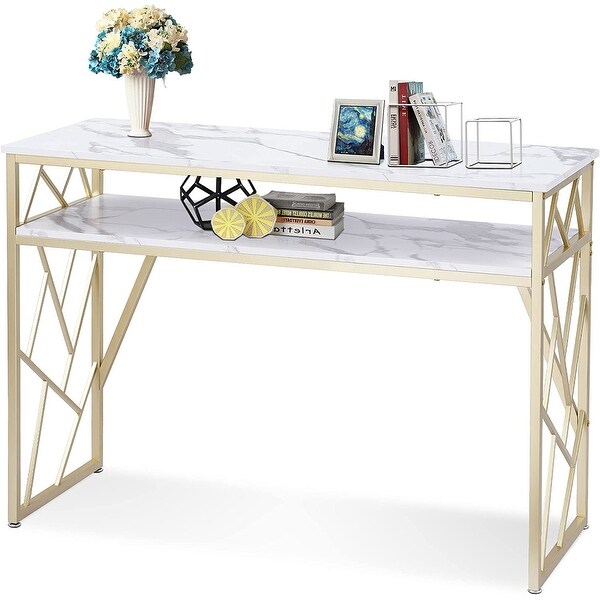 ivinta Modern Narrow Console Table with Storage， White Entryway Table