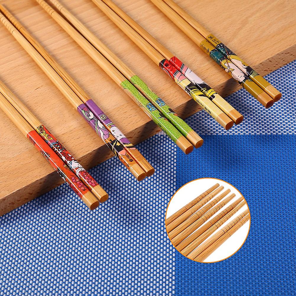 5 Pairs Japanese Family Style Bamboo Chopsticks Gift Box Chop Sticks Set Maid Pattern Notched