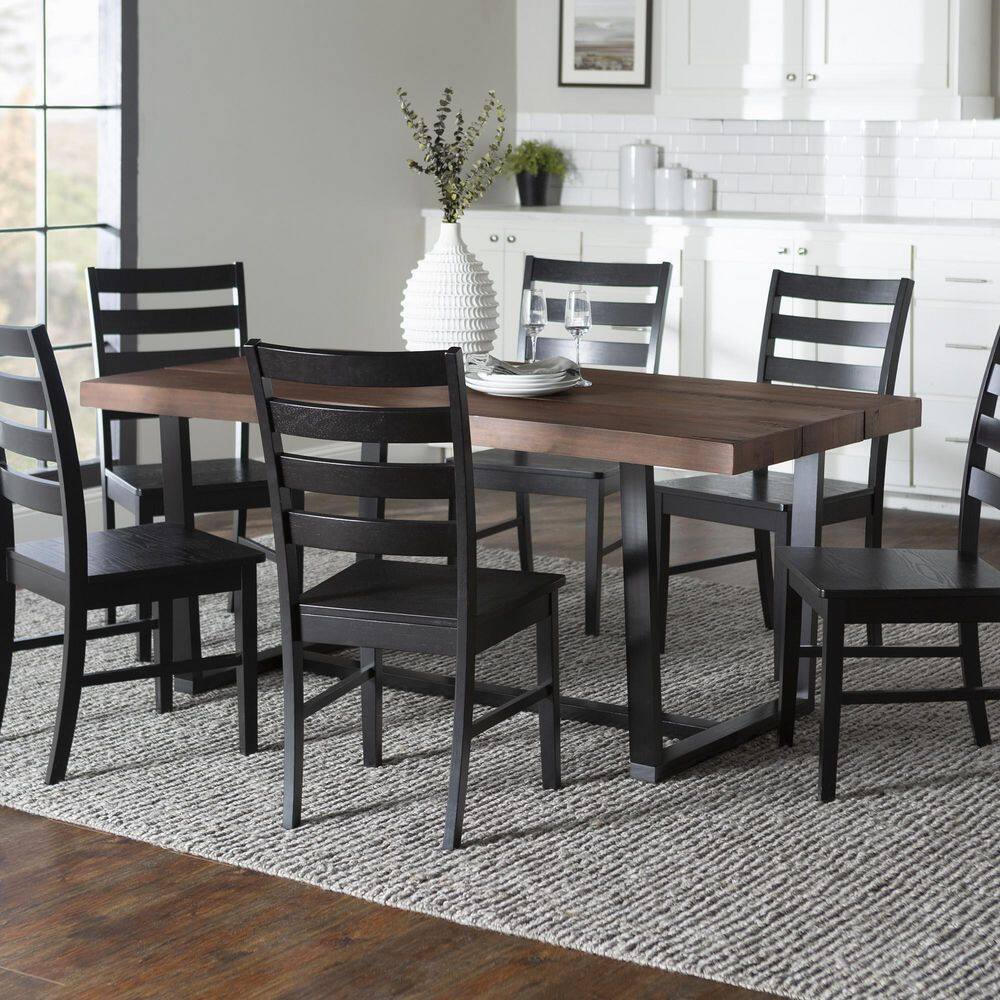 Welwick Designs 7-Piece MahoganyBlack Farmhouse Dining Set Seats 6 HD9421