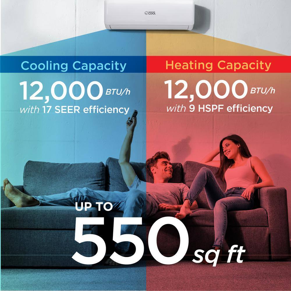 Commercial Cool 12000 BTU 1 Ton Ductless Mini Split Air Conditioner with Heat Pump 17 SEER 220-Volt60 Hz CSAH1220AC