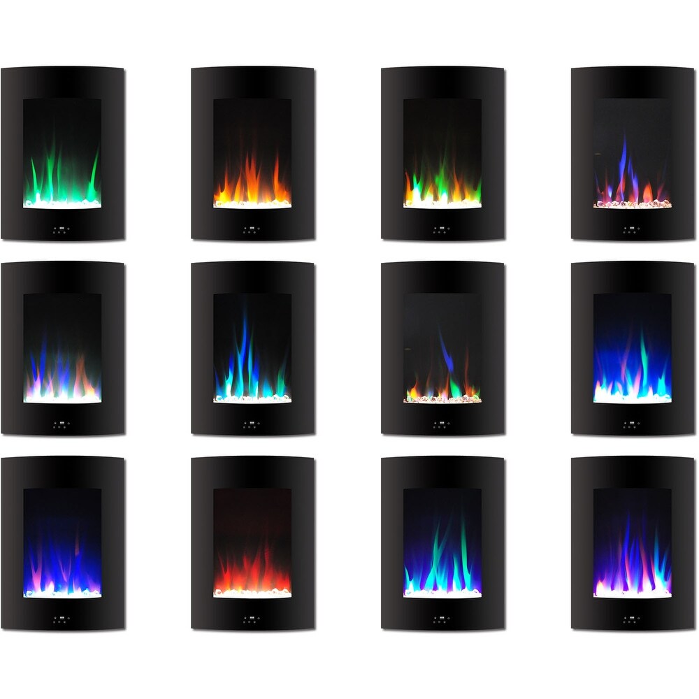 Hanover 19.5 In. Vertical Electric Fireplace in Black with Multi Color Flame and Crystal Display