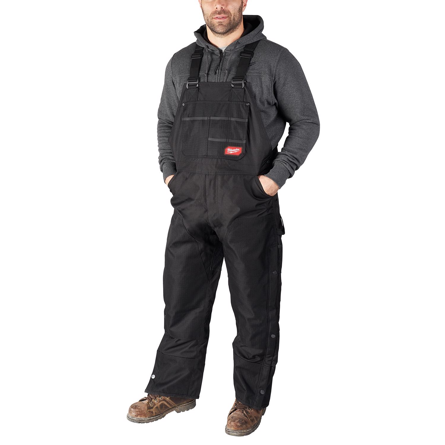 MW Gridiron Men\u0027s Cotton/Polyester Zip-to-Thigh Bib Overalls Black M 1 pk