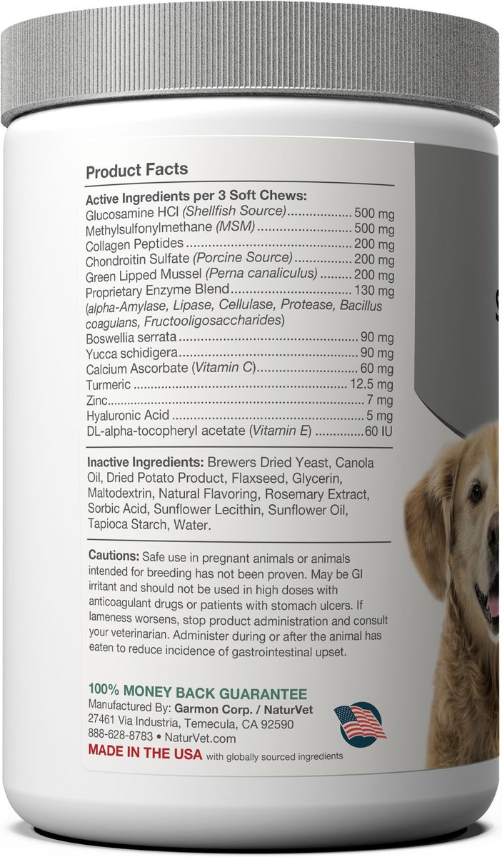 NaturVet Senior Advanced Joint Health Glucosamine， MSM， Chondroition and Collagen Dog Supplement