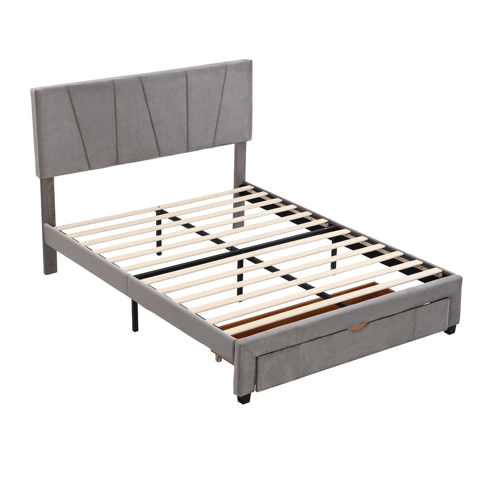 Modern Queen Size Upholstery Platform Bed with One Drawer