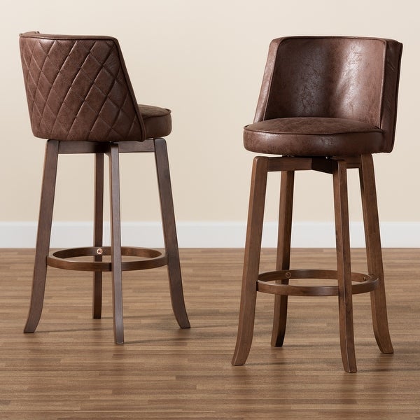 Adams Transitional Upholstered and Walnut Wood 2-PC Bar Stool Set