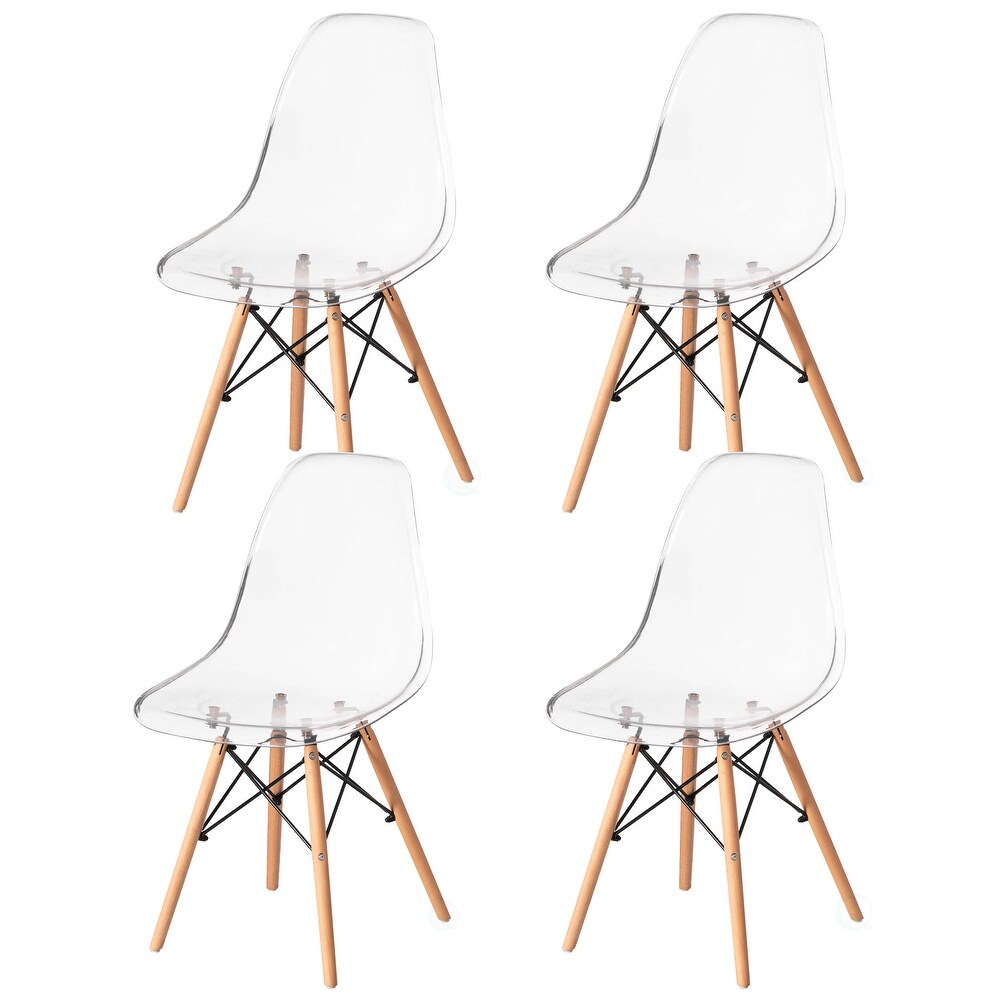 Mid Century Modern Style Dining Chair with Wooden Dowel Eiffel Legs  DSW Transparent Plastic Shell Accent Chair