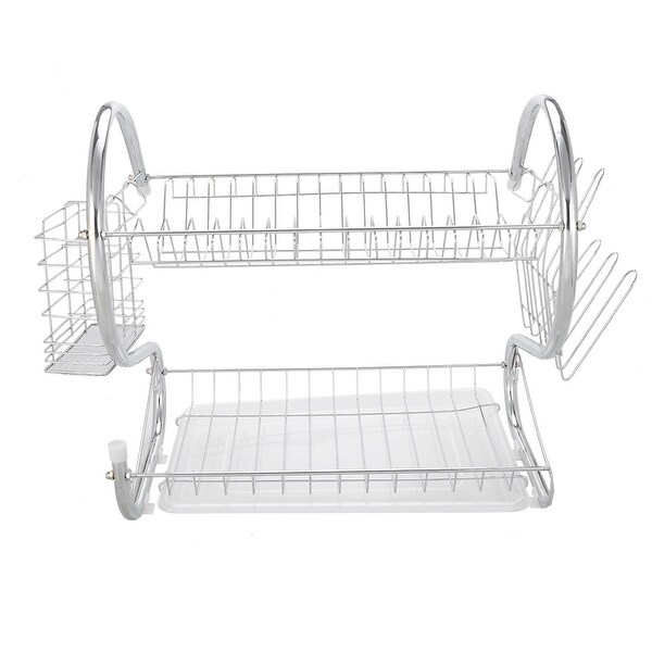 2 Tier Dish Drainer Multifunctional S-shaped Dual Layers Silver