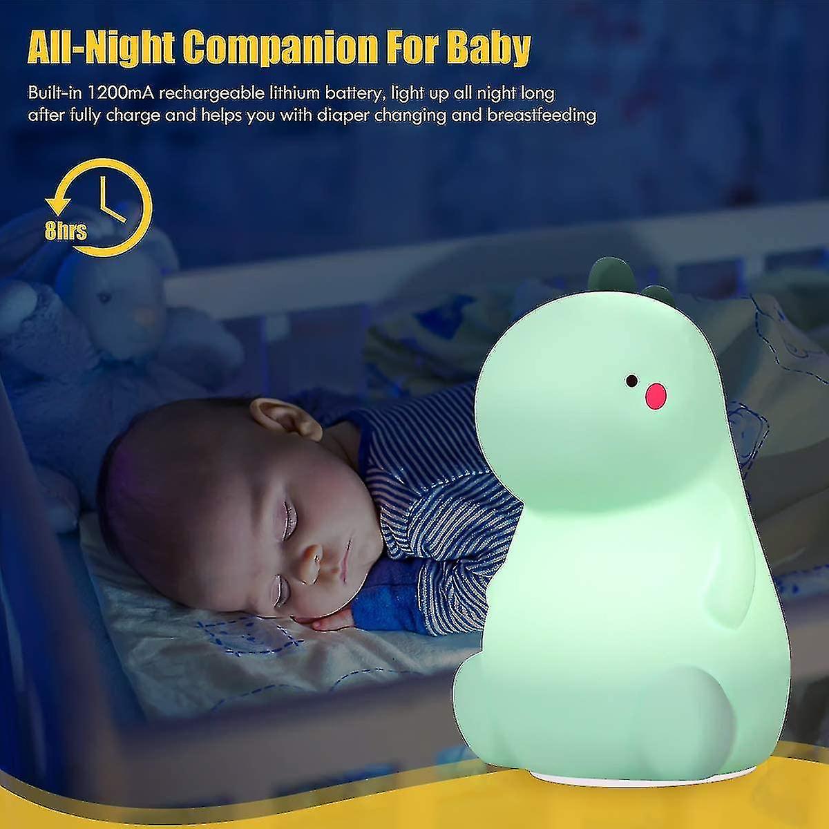 Dinosaur Night Light For Kids， Cute Color Changing Silicone Baby Night Light With Touch Sensor， Port