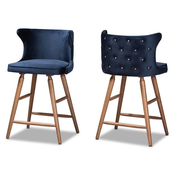 Sagira Modern Velvet Fabric and Walnut Finished 2-PC Counter Stool Set