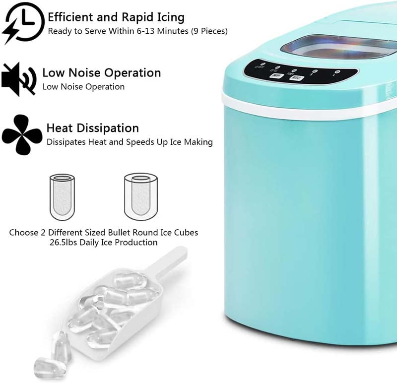 26LBS/24H Mini Portable Ice Maker Countertop, Compact Ice Machine with Ice Scoop