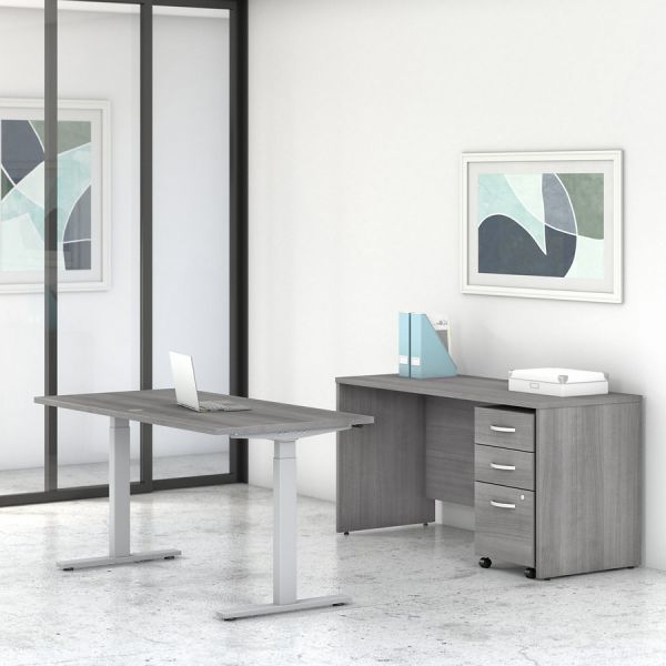 Bush Business Furniture Studio C 60W Height Adjustable Standing Desk With Credenza And File Cabinet