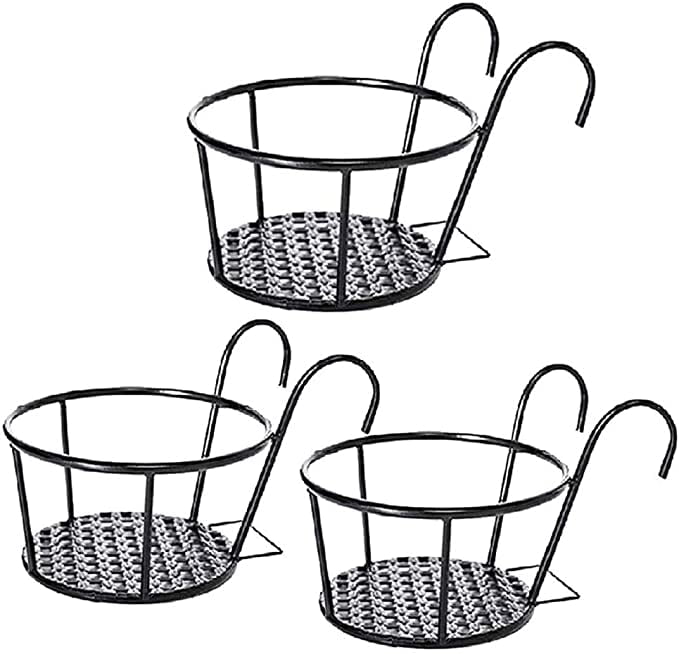 Nvzi Hanging Planters Basket,Hanging Railing Planters Flower Pot Holders,Plant Iron Racks Over The Rail Fence for Patio Balcony Porch(3)