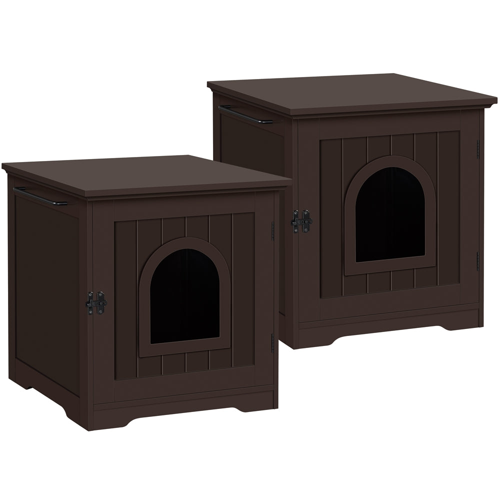 Topeakmart 2PCS Wood Cat Home and Litter Box， Espresso