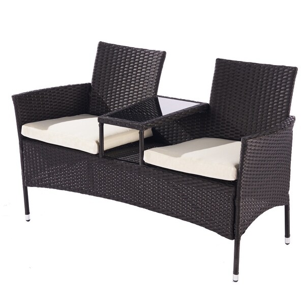 1-Pieces Outdoor Patio Garden Furniture Set for 2， PE Rattan Wicker Conversation Sofa Set with Cushions and Tempered Glass Table - Overstock - 37476126