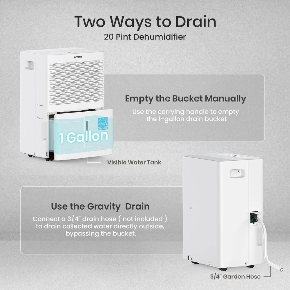 Tosot 20-Pint Capacity 1500 sq. ft. Energy Star Dehumidifier for Home Basement Bedroom or Bathroom 20 Pint