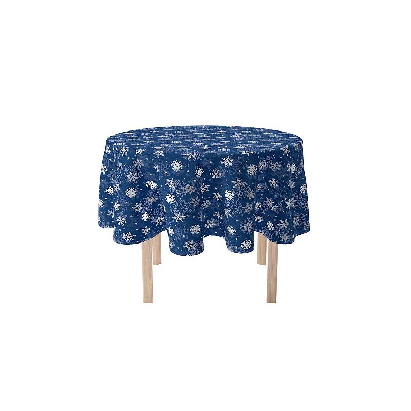 Round Tablecloth， 100% Polyester， 70 Round， Winter Blue Snowflakes