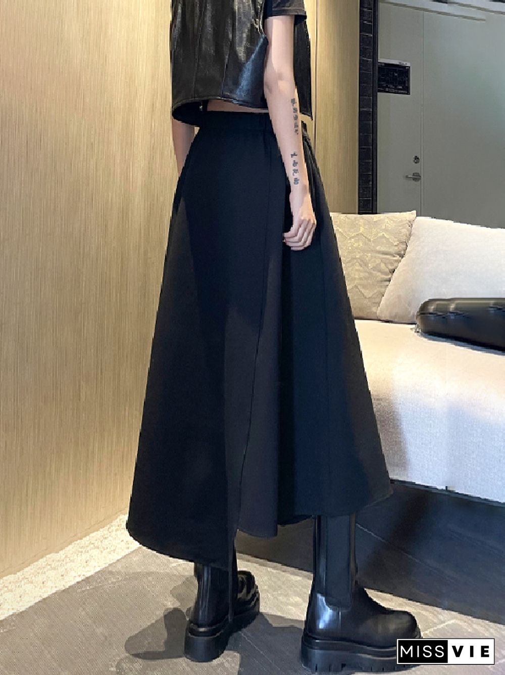 Casual High Waisted Irregularity Solid Color Skirt