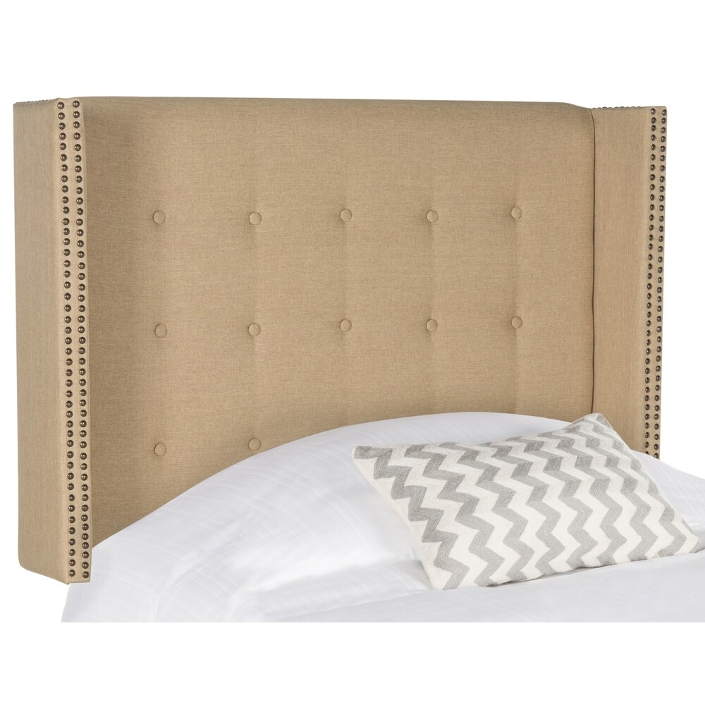 SAFAVIEH Keegan Sandstone Linen Upholstered Wingback Headboard (Twin)