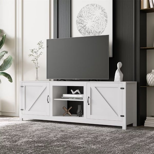 Farmhouse TV Stand， Wood Entertainment Center Media Console with Storage - 73 inches