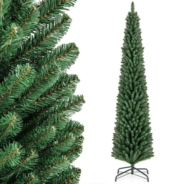 Costway 5/6/7/8 FT Pencil Christmas Tree Artificial Xmas Tree with