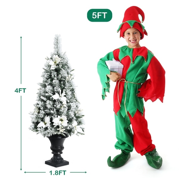 Costway 4ft Prelit Snowy Christmas Entrance Tree w/ White Berries and