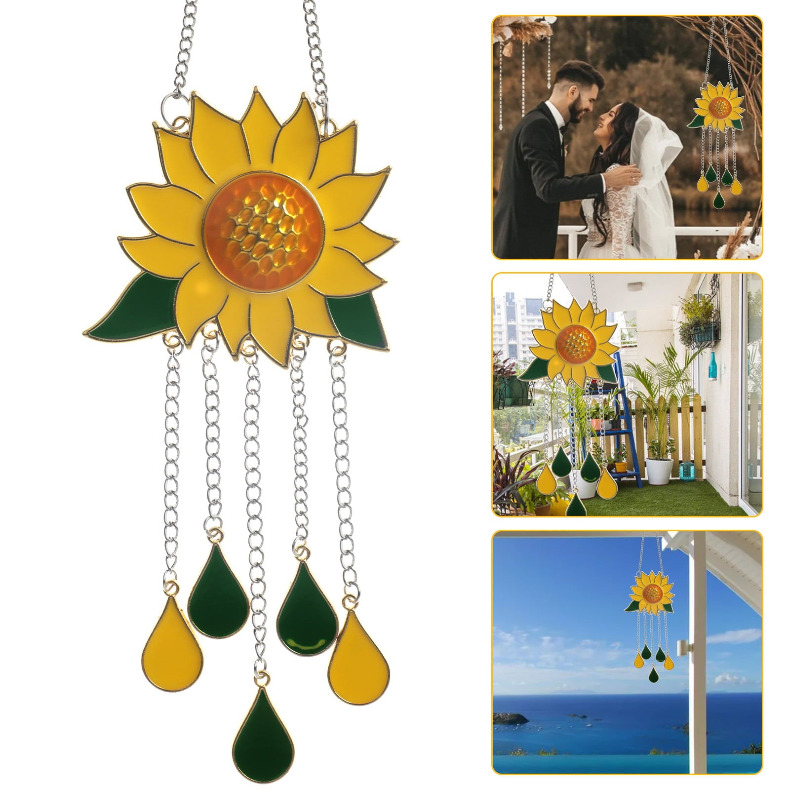 Sunflower Wind Chimes for Outside， EEEkit Sunflower Decoration Pendant， Waterproof Wind Chime Pendant， Sunflowers Window Hanging Ornaments with Soothing Sound，  Home Garden Birthday Memorial Gifts