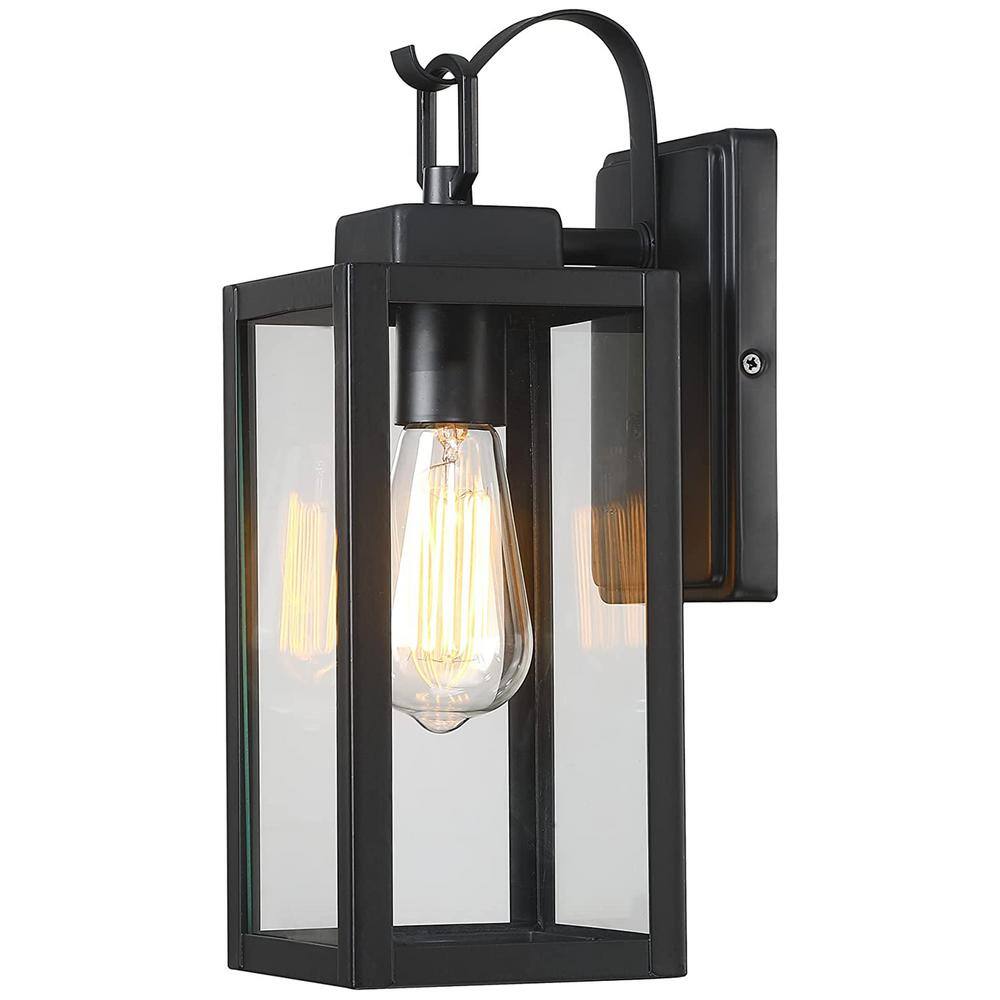 Pia Ricco 1- Light Matte Black Outdoor Wall Lantern Sconce with Clear Glasee 1Jay-12151