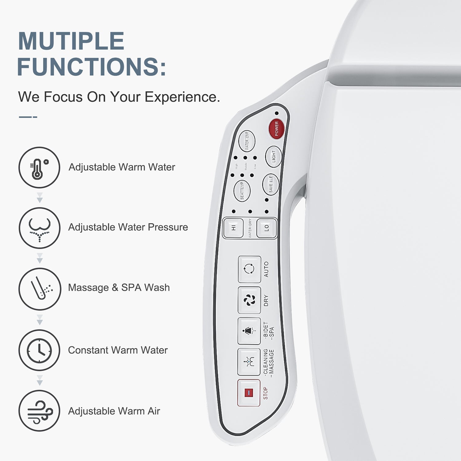 ZMJH ZMA102 Elongated Smart Toilet Seat, Unlimited Warm Water, Vortex Wash, Electronic Heated,Warm Air Dryer,Bidet Seat,Rear and Front Wash, LED Light, Need Electrical, White