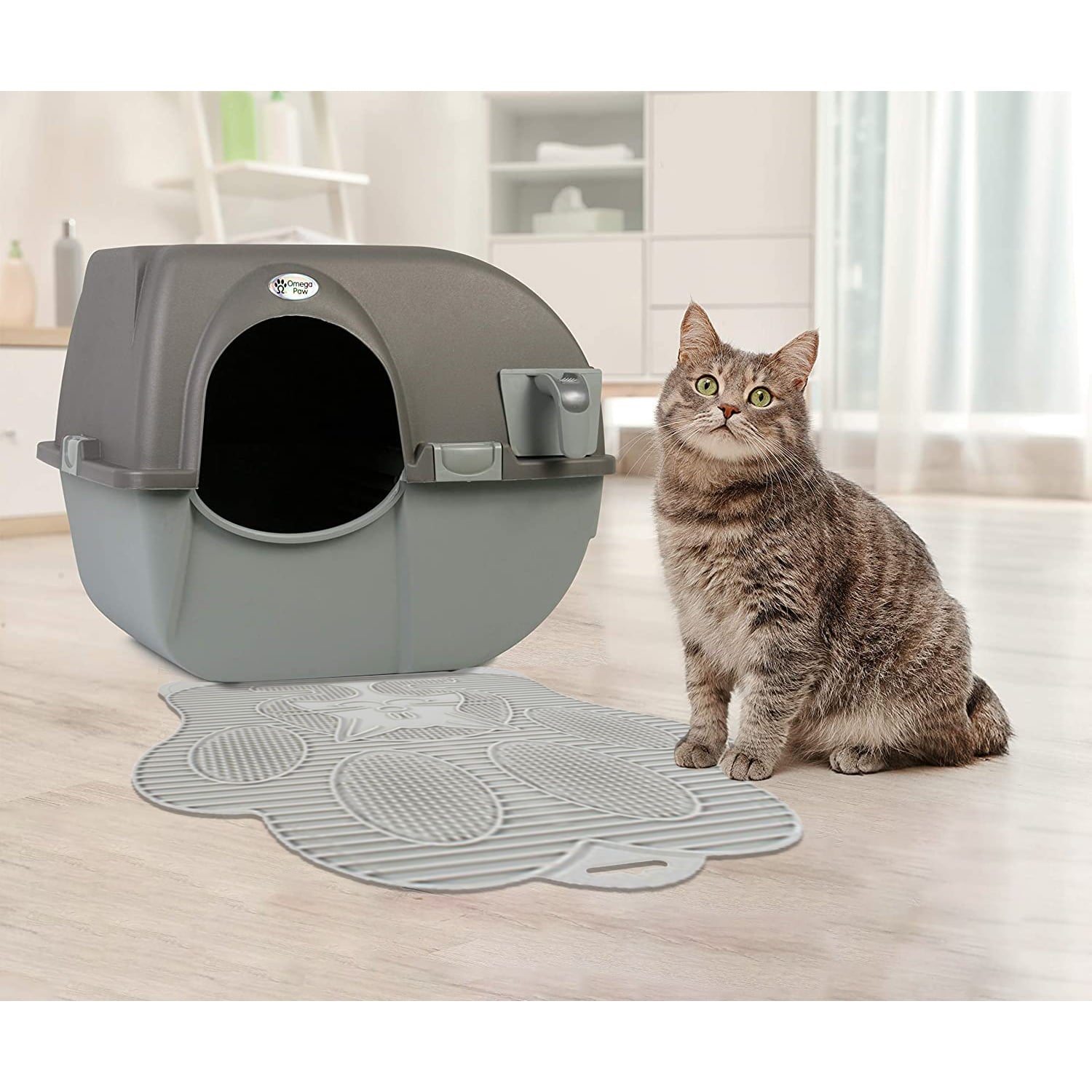 Omega Paw Roll'n Clean Self-Cleaning Litter Box and Paw Cleaning Mat for Cats