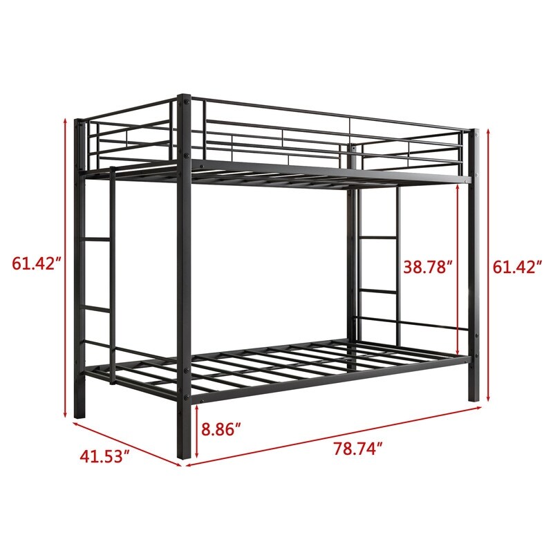 Heavy Duty Twin Bunk Beds with shelf and Slatted Support