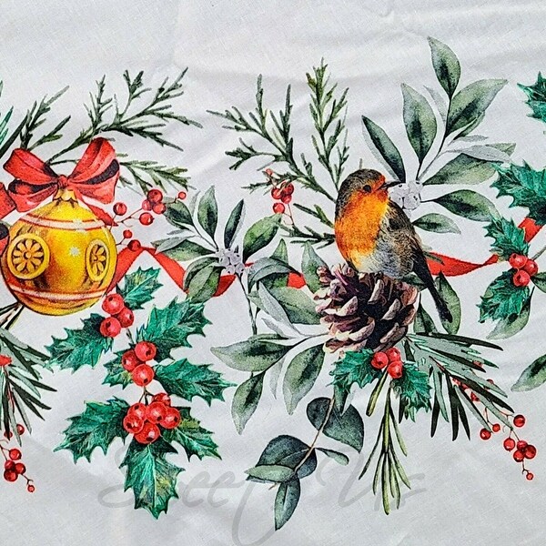 Wipeable Spill Resistant French Acrylic Coated Christmas Tablecloth - White