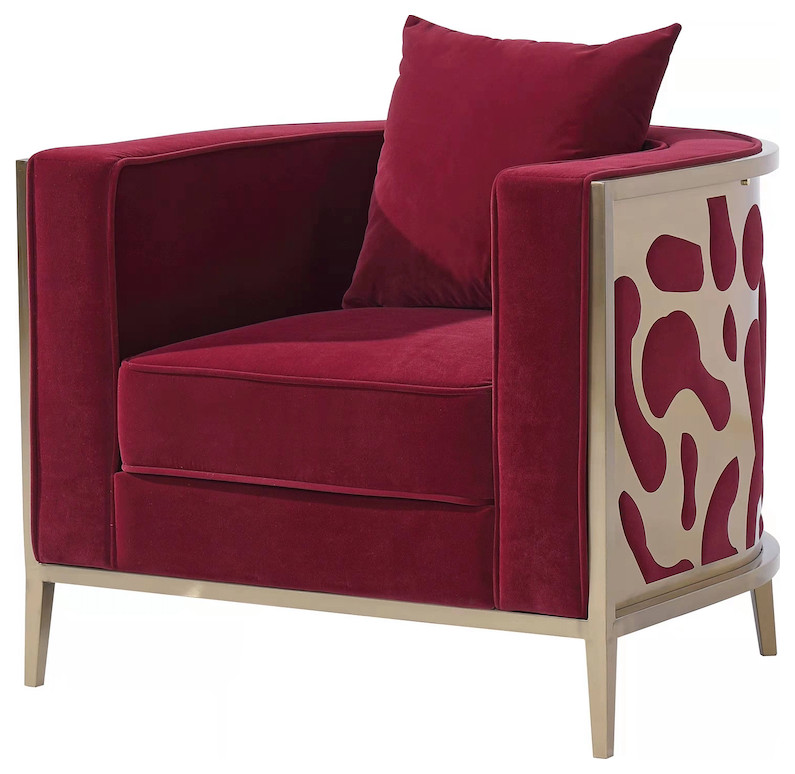 Bernice Burgundy and Gold Accent Chair   Contemporary   Armchairs And Accent Chairs   by Tijoris Home Inc  Houzz