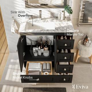 Eviva Happy 28 in. W x 18 in. D x 34 in. H Bathroom Vanity in Espresso with White Carrara Marble Top with White Sink EVVN30-28X18ES